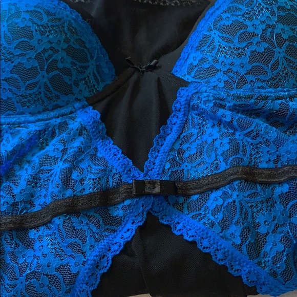 Black Fuschia Secret Lace Lingerie Blue Corset with Garters - Picture 9 of 16